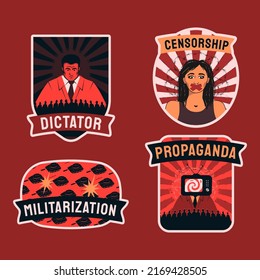 Red and black stickers, symbols of dictatorship, censorship, propaganda and militarization of society.