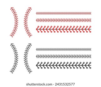 Red and black stitch or stitching of the baseball Isolated on white background. Vector illustration