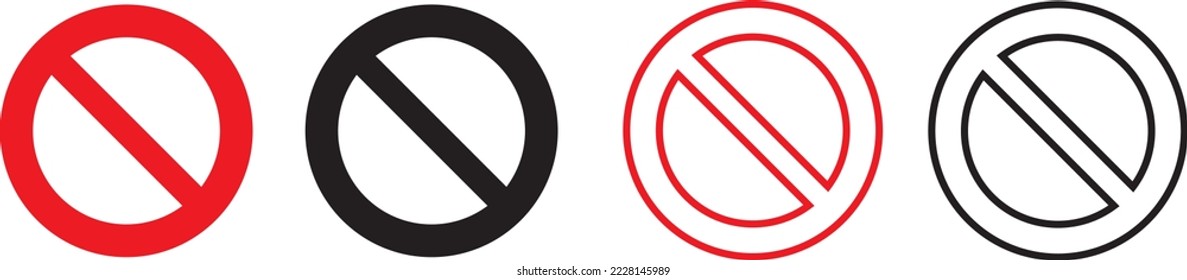 Juego de iconos vectores de signo de detención rojo y negro. Colección de signos de ilustración de advertencia. símbolo prohibido de entrada.
