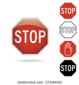 A red and black stop signs on a white background