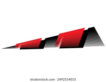 Red and black striped arrow with lines on a white background. for cars, motorcycles, yachts, SUVs, sportswear and toys. high-speed Sporty design element. Sharp triangular pattern. Races aviation