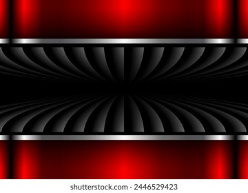 Fondo de patrón de rayas rojas y negras, diseño de líneas 3d abstracto simétrico mínimo fondo oscuro para la presentación de negocios, Ilustración vectorial.
