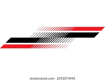 
Red and black striped stripe for vehicle body, with black and red lines, speed and movement.  for sports, racing or modern car design, sportswear, toys.  Vector background. Decorative strip.