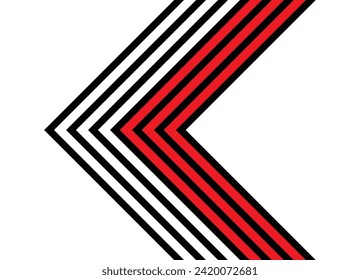 Flecha vectorial rayada roja y negra. Elemento de diseño. Puntero. Fondo del vector