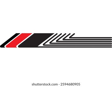 Red black striped vector stripe on white background. Vector design element from lines for car body, boat, sportswear, toy. Sports racing pattern. Vector background.