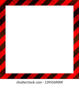 Red and black stripes with grunge texture, warning industrial frame on white