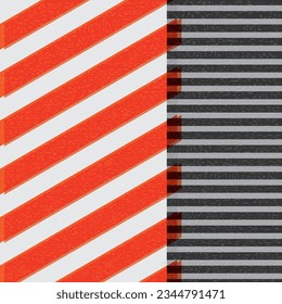 Red and black strips overlap transparent with riso print effect vector illustration.
