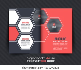 Red and Black Style A4 Bi-Fold Document and Brochure, Vector Background. Corporate Bifold Leaflet, Textbook Cover Design. Image Add Feature, Print Ready Business Bi Fold Pamphlet or Booklet Template