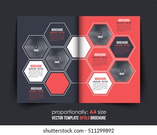 Red and Black Style A4 Bi-Fold Document and Brochure, Vector Background. Corporate Bifold Leaflet, Textbook Cover Design. Image Add Feature, Print Ready Business Bi Fold Pamphlet or Booklet Template