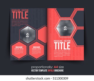 Red and Black Style A4 Bi-Fold Document and Brochure, Vector Background. Corporate Bifold Leaflet, Textbook Cover Design. Image Add Feature, Print Ready Business Bi Fold Pamphlet or Booklet Template