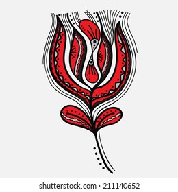 Red and black stylized flower isolated on white. Vector element for your design