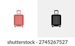 Red and black suitcase on white and gray background