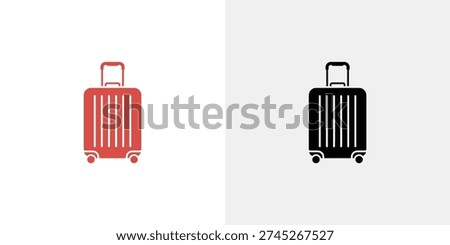 Red and black suitcase on white and gray background