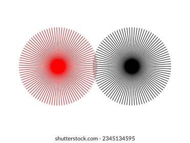 Red and black sun with line sunshine light rays boho icon flat vector design