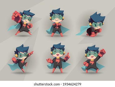 Red Black Super Hero Boy Mascot Collection Set