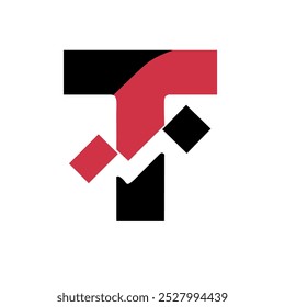 Red and black T letter monogram. T logo. Web icon, UI. White background. Contour options.