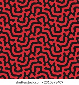 Red Black Tangled Lines Seamless Pattern Vector Fashionable Abstract Background. Stylish Apparel Design Trendy Textile Print Repetitive Graphic Abstraction. Wrapping Paper Texture Endless Ornament