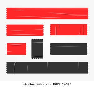 Red and black tapes pieces set. Vector mockup