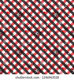 Red and Black Tartan plaid seamless abstract flowers pattern background for Christmas , Wedding, Birthday design cards Flat style vector illustration. eps10