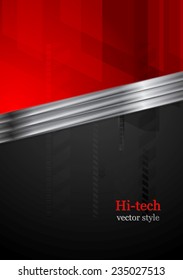 Red and black tech background with metal stripe. Vector design