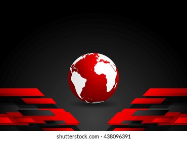 Red black tech contrast background with earth globe. Vector technology corporate design