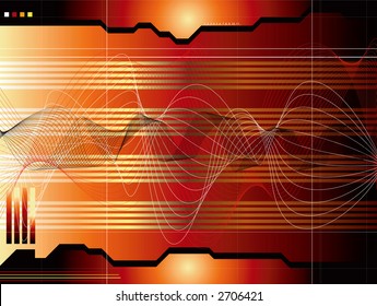 A red and black technical readout with sound waves
