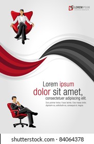 Red And Black Template For Advertising Brochure With Business People On Chair