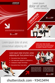 Red and black template for advertising brochure with business people