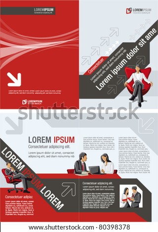 Red and black template for advertising brochure with business people