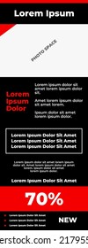 Red and black theme banner template advertising discount sale with photo space