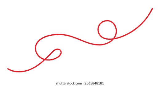 Red and black  thread isolates on a white background. Red silk thread looped in a circle form, symbolizing vector thread of fate in tradition. .Line of red yarn, long red thread