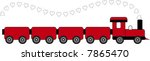 Red and black toy locomotive (steam train) with white hearts flowing out of the exhaust