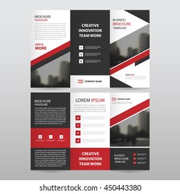 Red Black Triangle Business Trifold Leaflet Brochure Flyer Report Template Vector Minimal Flat Design Set, Abstract Three Fold , Roll Up Presentation Layout Templates A4 Size