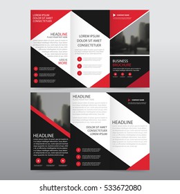 Red Black Triangle Business Trifold Leaflet Brochure Flyer Report Template Vector Minimal Flat Design Set, Abstract Three Fold Presentation Layout A4 Size