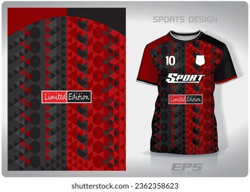 red and black triangle floor tile pattern design, illustration, textile background for sports t-shirt, football jersey shirt mockup for football club. consistent front view