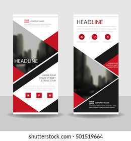 Red black triangle label Business Roll Up Banner flat design template ,Abstract Geometric banner template Vector illustration set