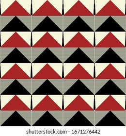 Red and black triangle pattern for textile/fabric print on beige color background. 