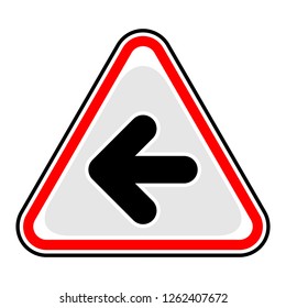 Red and black triangular sticker with arrow left sign. Triangle hazard, warning, danger symbol. This design graphic element is saved as a vector illustration in the EPS file format.