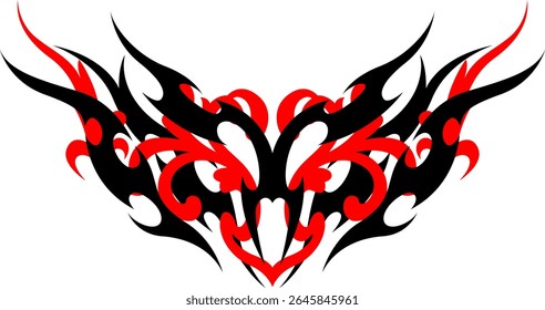 Red and black tribal tattoo design for bold body art. Perfect for tattoo studios, clothing designs, or edgy branding projects