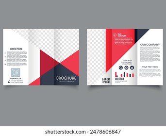 Red and black trifold brochure with triangles. Modern trifold brochure. Professional tri fold brochure.