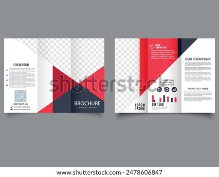 Red and black trifold brochure with triangles. Modern trifold brochure. Professional tri fold brochure.