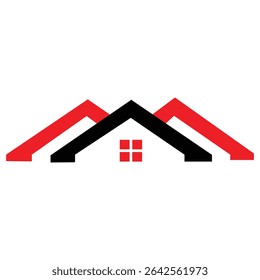 Ilustração do vetor do logotipo da casa do telhado triplo vermelho e preto
