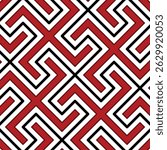 Red and Black Trojan Pattern Grid with Swastika Geometric Design. 