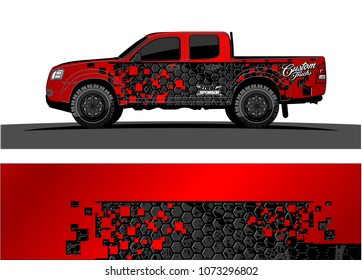 red and black truck graphic vector. abstract square shapes with grunge background for vinyl wrap