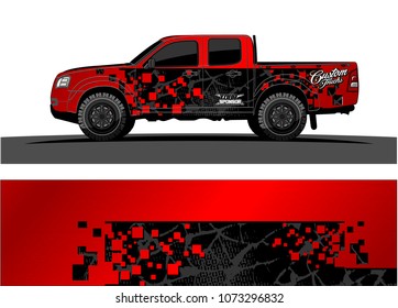 red and black truck graphic vector. abstract square shapes with grunge background for vinyl wrap