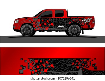 red and black truck graphic vector. abstract square shapes with grunge background for vinyl wrap