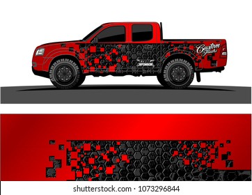 red and black truck graphic vector. abstract square shapes with grunge background for vinyl wrap