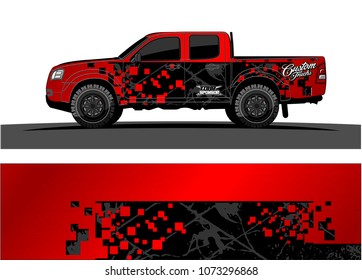 red and black truck graphic vector. abstract square shapes with grunge background for vinyl wrap