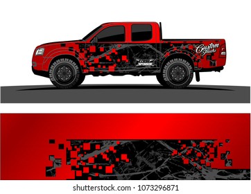 red and black truck graphic vector. abstract square shapes with grunge background for vinyl wrap