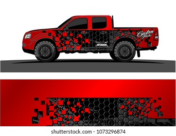 red and black truck graphic vector. abstract square shapes with grunge background for vinyl wrap
